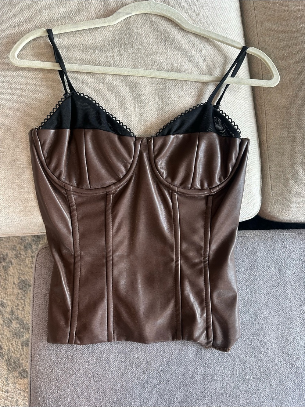 WeWoreWhat Brown Faux Leather Bustier Cami with Black Trim